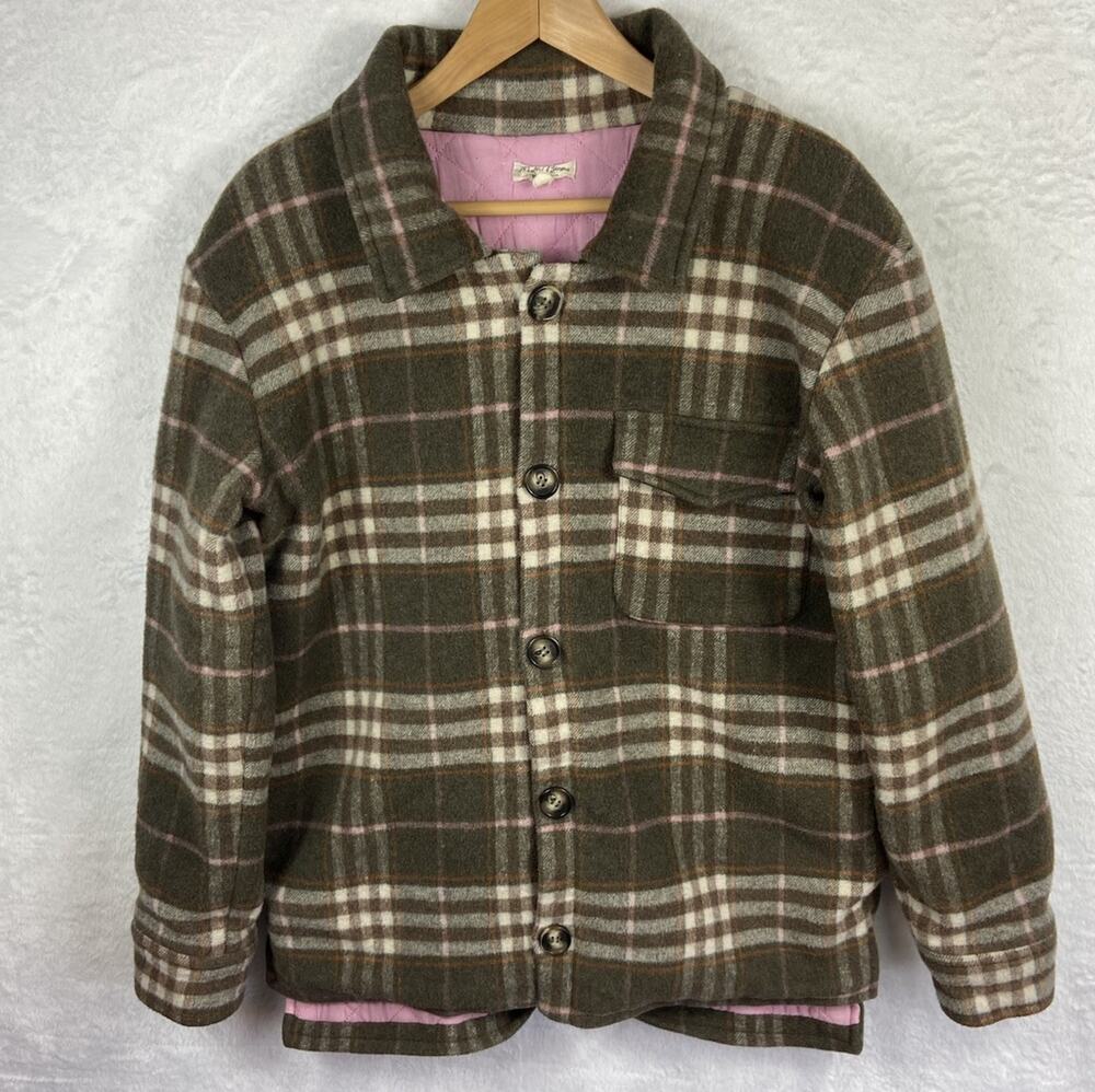 For Love and Lemons Plaid & Pink Trucker Jacket Women’s M Wool Exterior Oversize